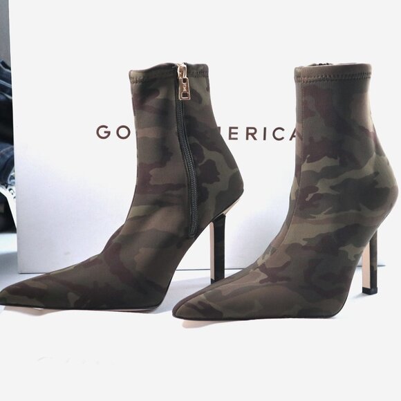 NEW Good American High Kickstand Neoprene Bootie Camo Green Size 7